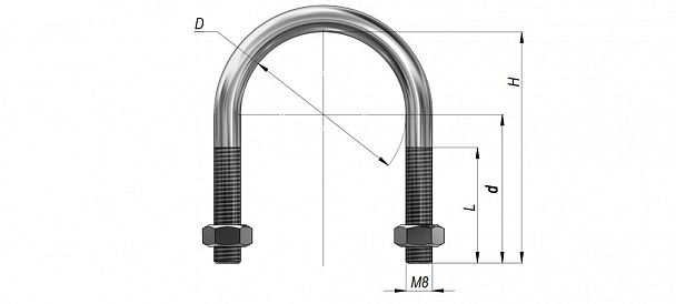 Болт скоба U-образная (хомут) с метрической резьбой для крепления труб .