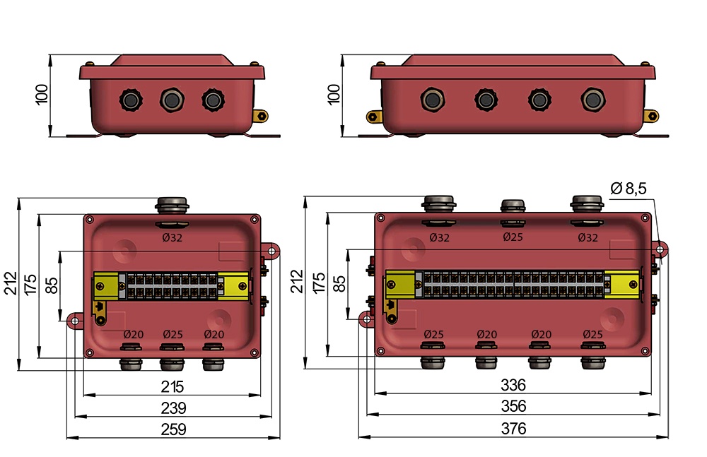 Клеммная Коробка монтажная КМ 65-20 УХЛ1,5 IP65 металлические заглушки .
