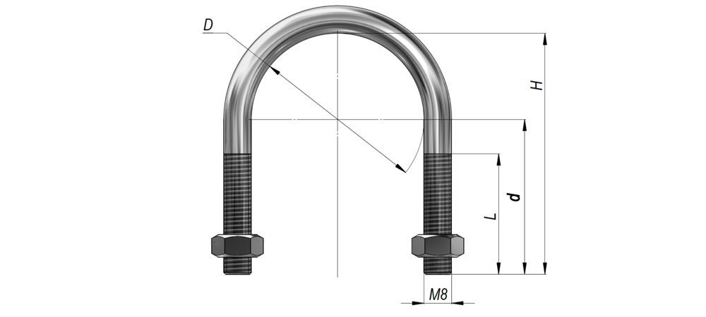 Болт скоба U-образная (хомут) с метрической резьбой для крепления труб .